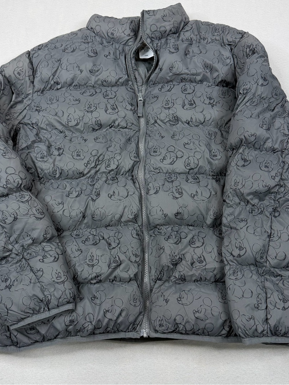 Disney Mickey Mouse Puffer Jacket XL Gray All Over Print Unisex NWT